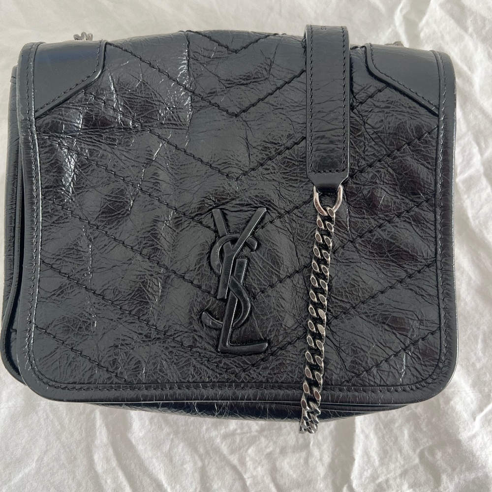 YSL Crinkled Calfskin Matelasse Monogram Niki Chain Wallet Bag